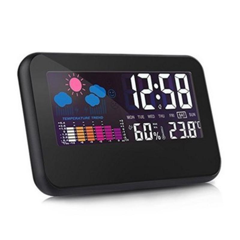 Desktop Weather Clock Alarm Colorful LCD Screen Sound Control Backlight Digital