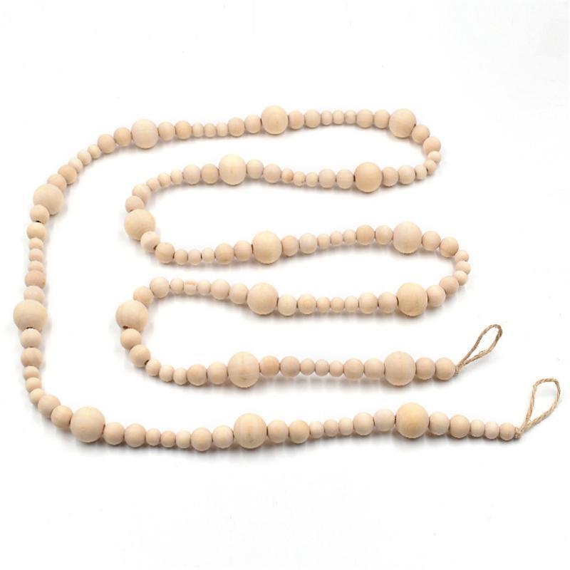 Wood Bead Garland Farmhouse Decors Rustic Country Natural Holiday Boho Style