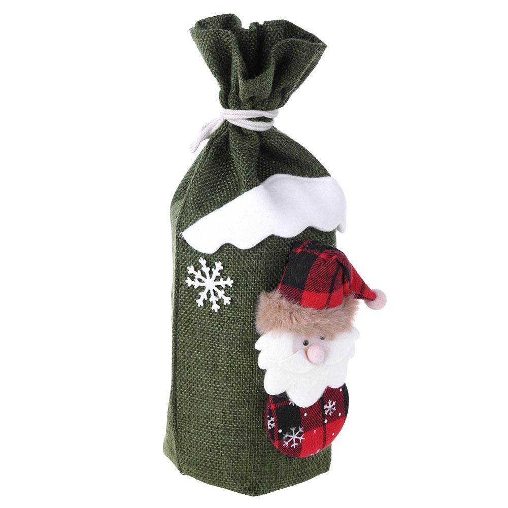 Cute Snowman Christmas Red Wine Bottle Cover Bag Table Dinner Decor (Green)