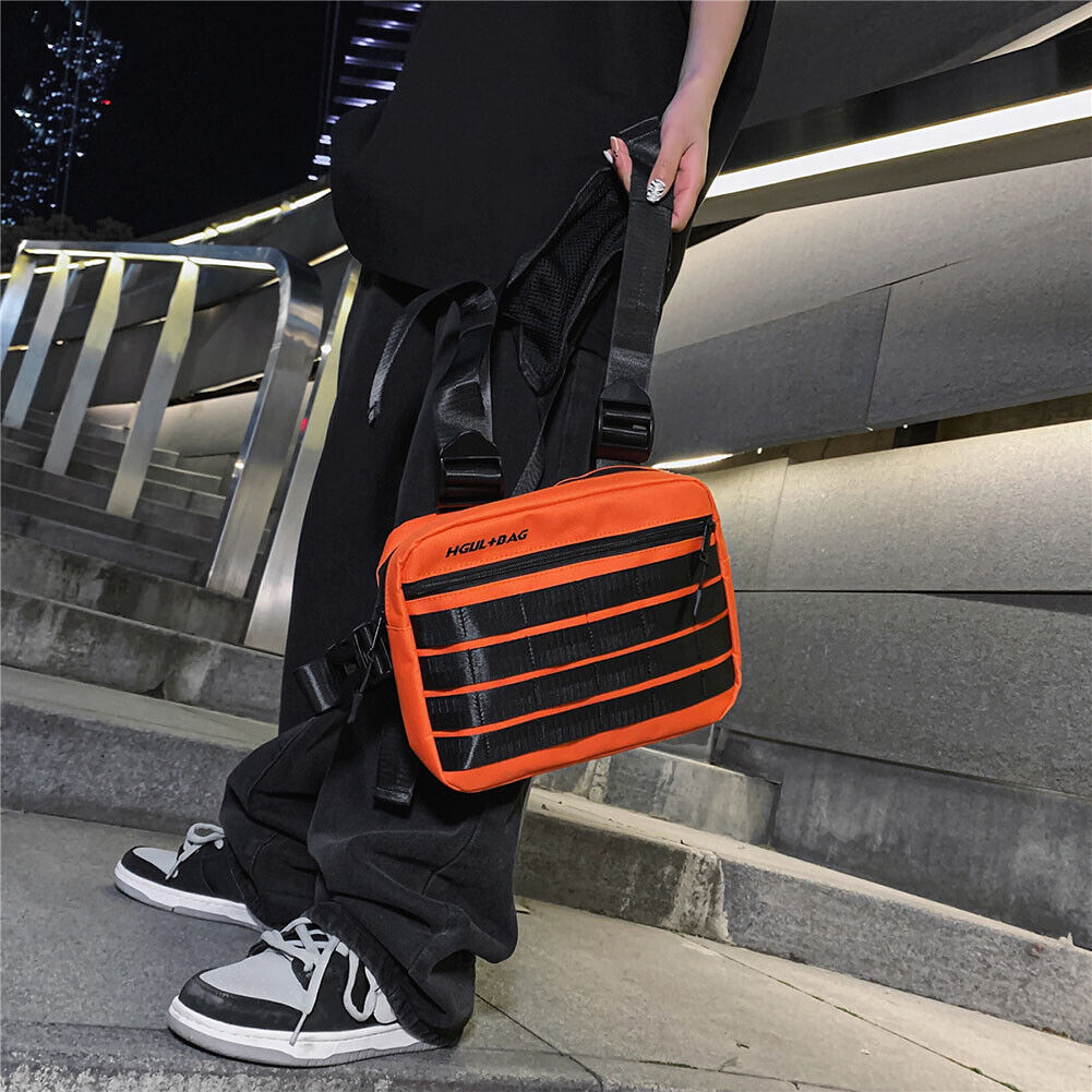 Streetwear Contrast Color Chest Bag Male Square Vest Strap Bags (Orange)