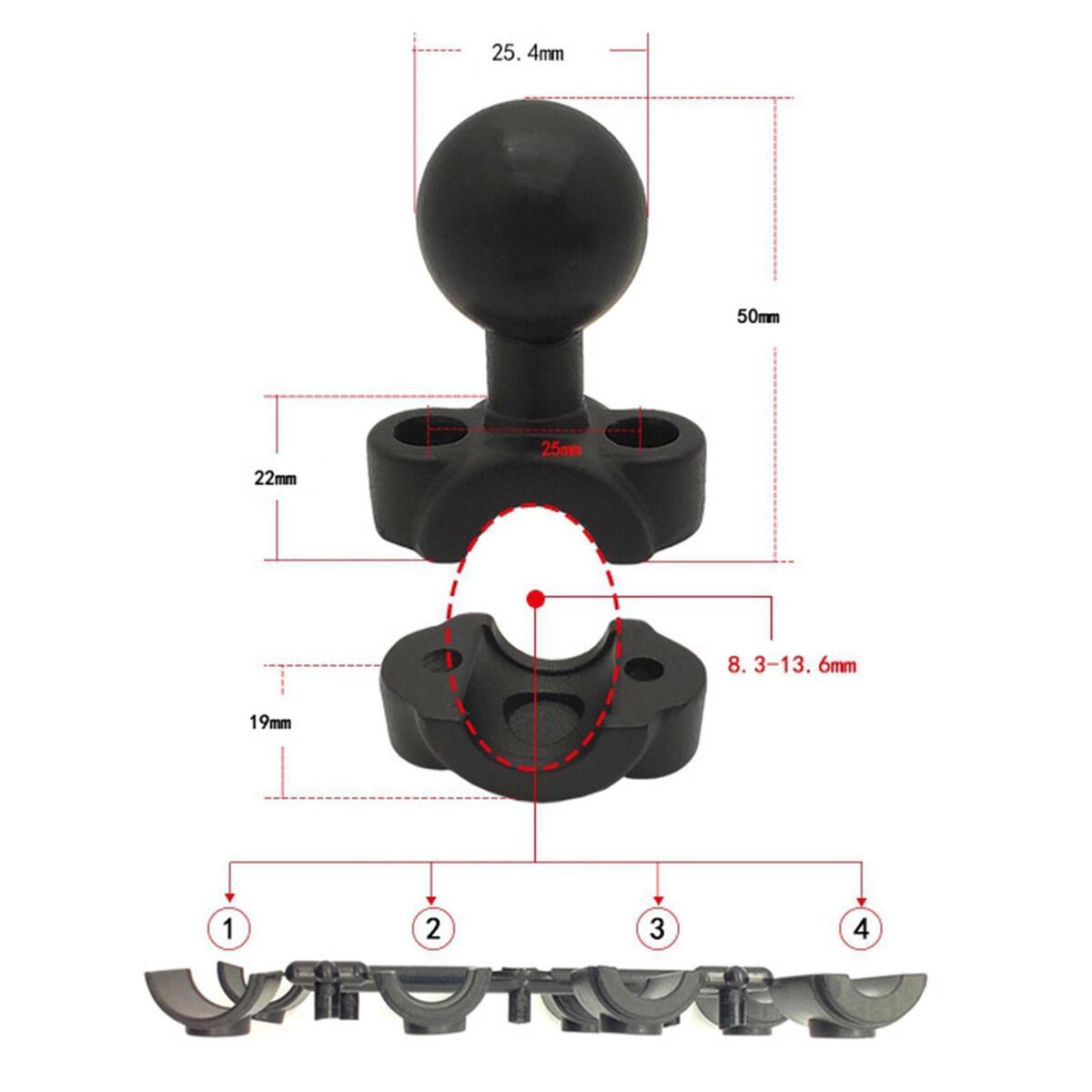 Motorbike Motorcycle Handlebar Phone Holder 1 inch Ball base Set, Fits