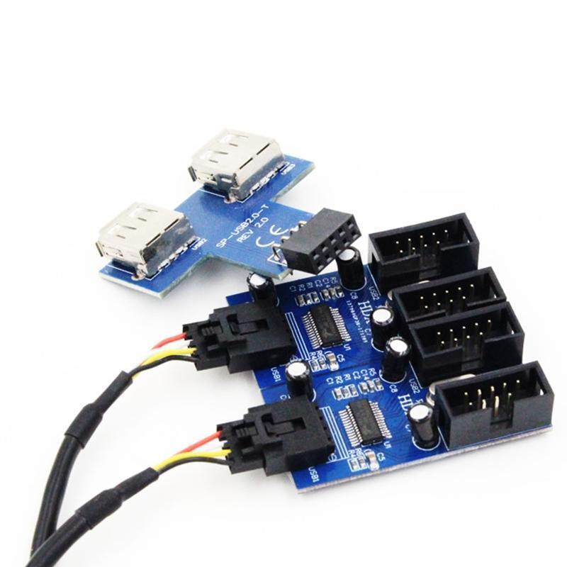 9-Pin Extension Cable Circuit Board USB2.0 Hub Connector Adapter Port 1 to 2 / 4
