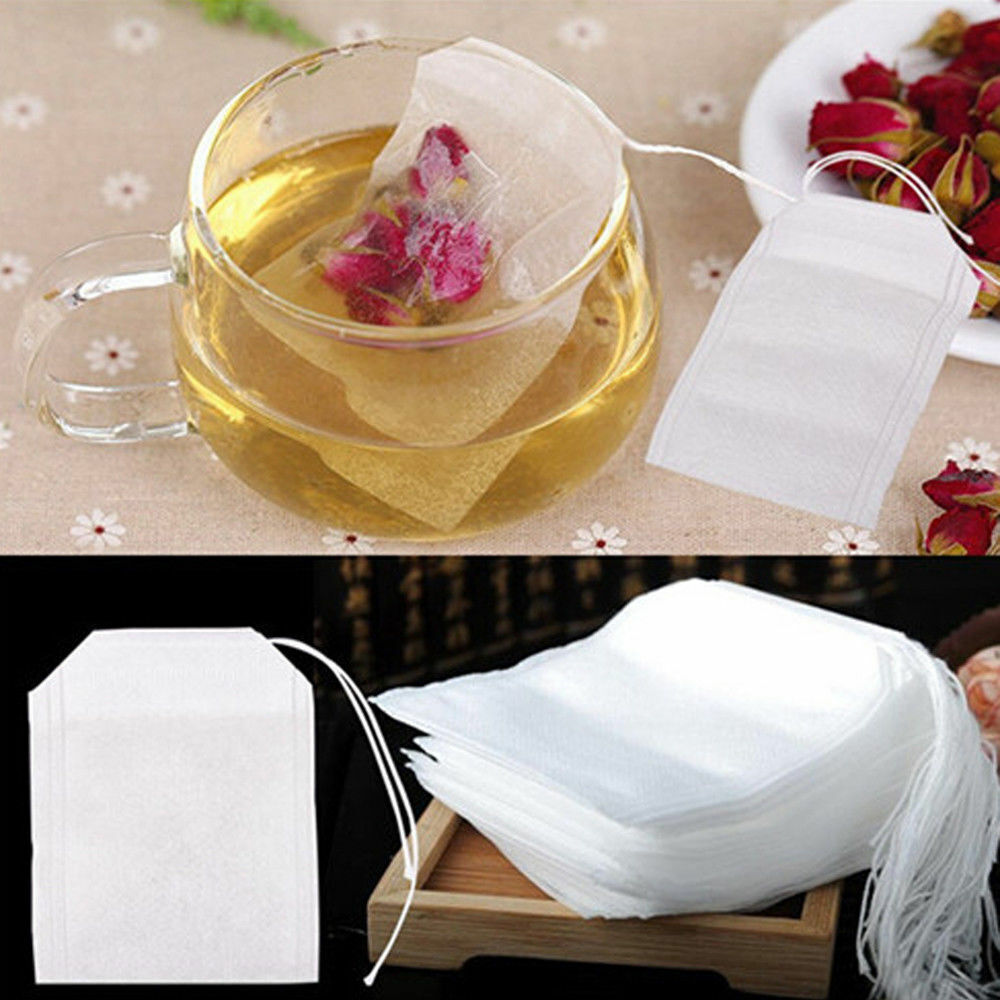 50pcs Empty Teabag String Heat Seal Filter Paper Herb Loose Tea Bag White