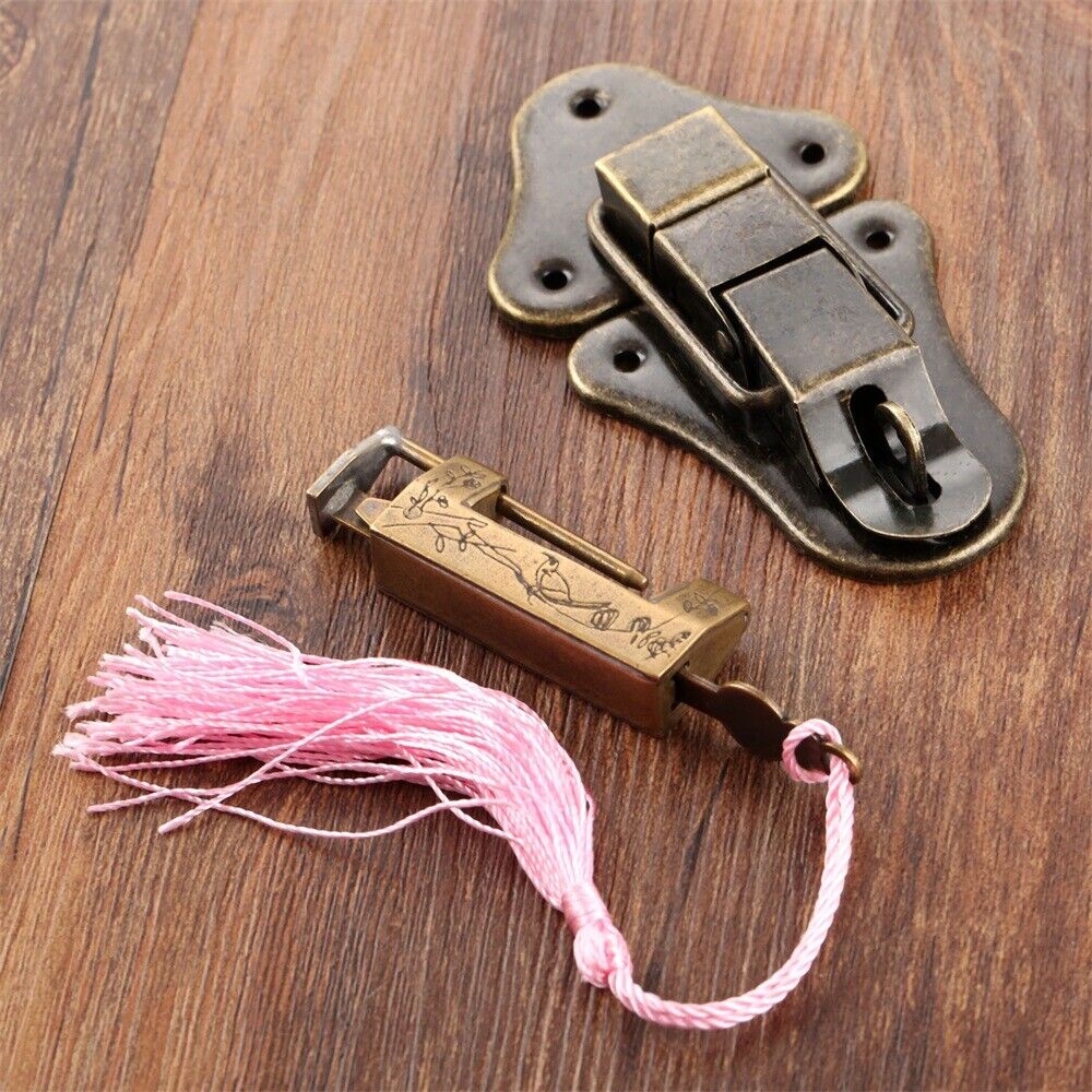 Unique Carved Bird Flower Chest Jewelry Box Suitcase Padlock & Toggle Latch Hasp