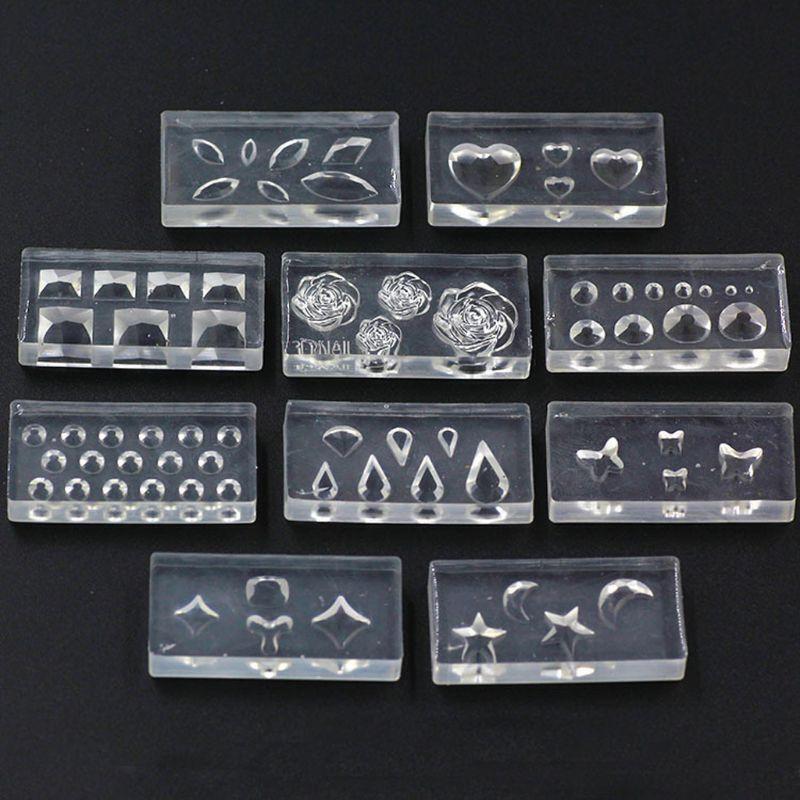 10Pcs DIY Nail Art Silicone Mold Leaves Flower Template Acrylic UV Gel DIY Tool