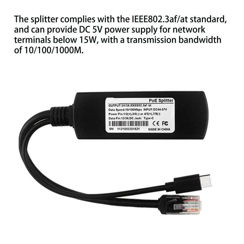 Gigabit PoE Splitter Type-C IEEE 802.3af 10/100/1000Mbps Power over Ethernet