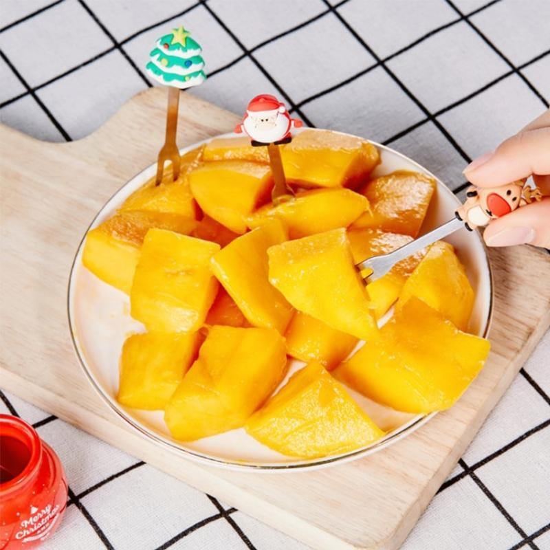 Christmas Ornaments Fruit Forks Stainless Steel and Silicone Material Fruit Fork