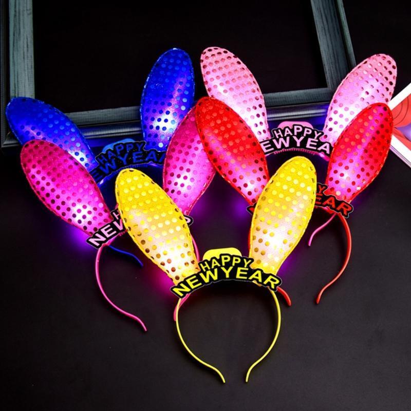 Bunny Ear Headband Light Up Rabbit Ears Hair Hoop Christmas New Year Photo Props