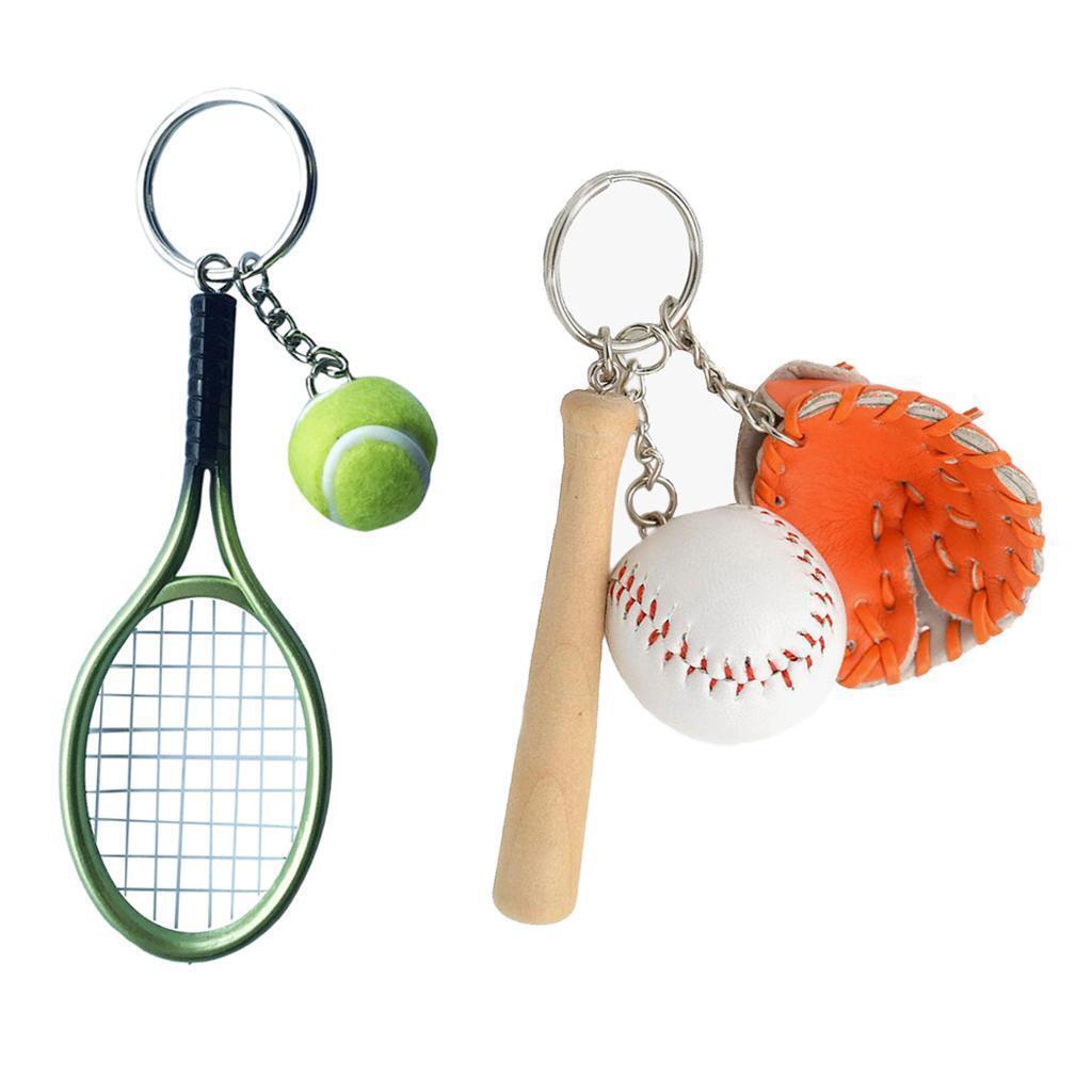 2Pcs  Baseball   Racket Keychains Creative Spit Keyring