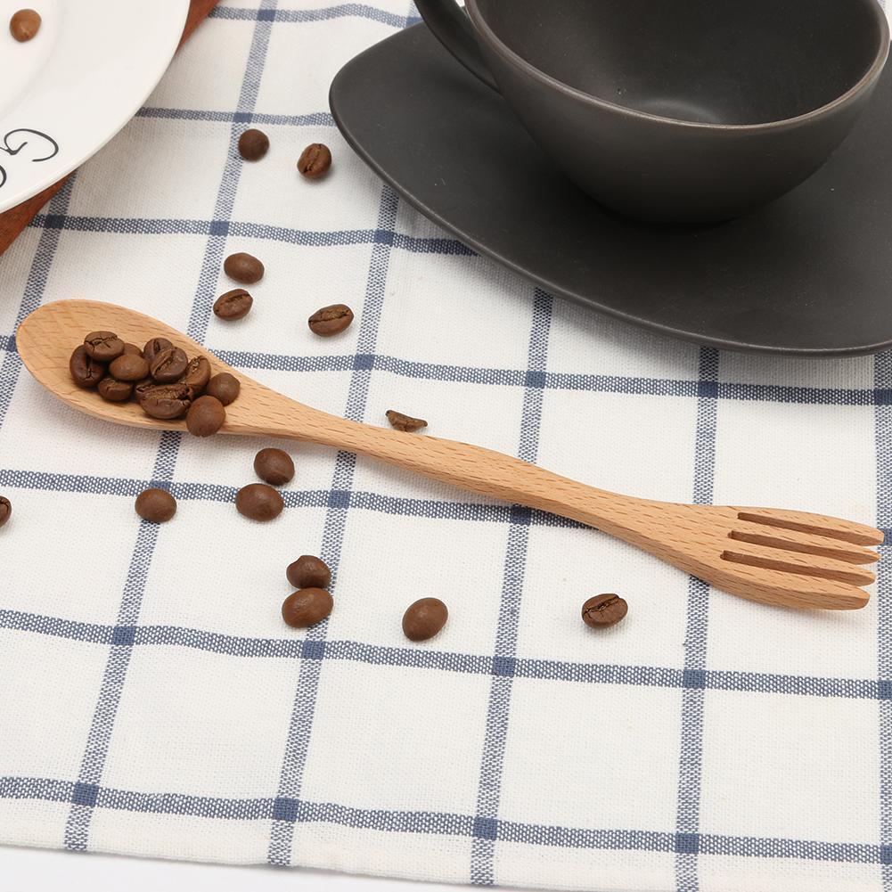 Solid Wood Spoon Stirring Scoop Coffee Multifunction Double Spoon Tableware