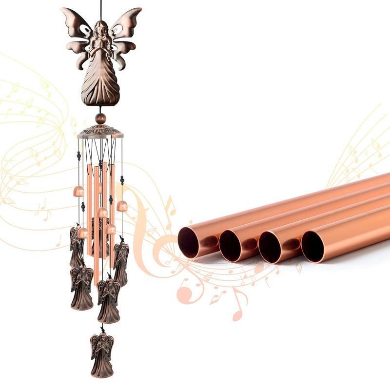 Plating Metal Angel Wind Chime and Hook Angels Wings Pipe Hanging Ornament