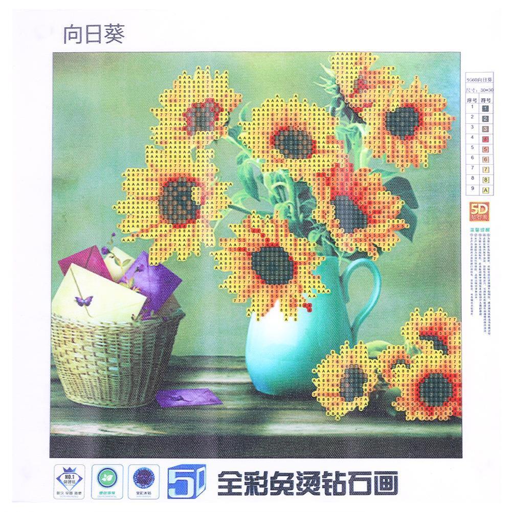 Diamond Embroidery Sunflower Vase Round DIY Diamond Painting Cross Stitch