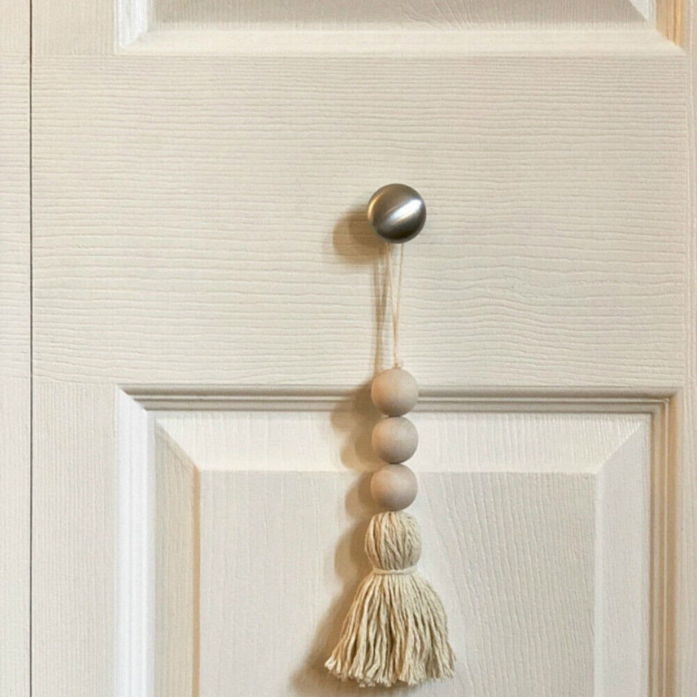 2pcs Wood Bead Garland with Hemp Rope Tassels Knob Rustic Country Decor