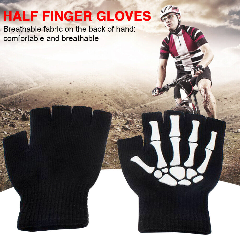 Knitting Gloves Women Men Half Finger Skeleton Cycling Mittens Hand Warmer
