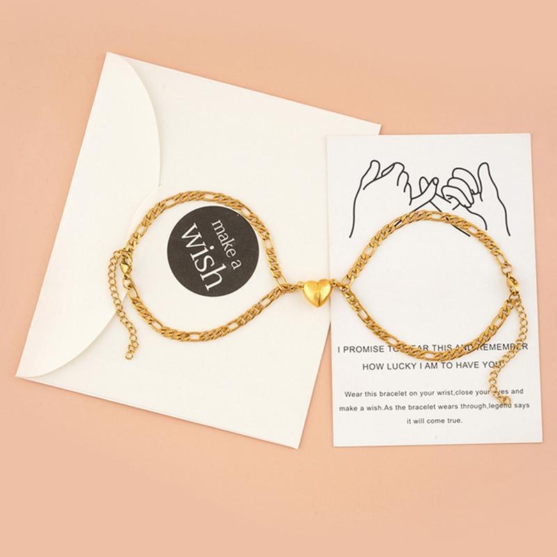 2X Heart Matching Bracelet Creative Magnet Braided Rope Bracelets for Women
