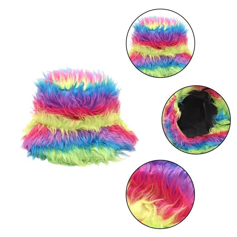 Winter Faux Fur Furry Bucket Hat Fluffy Warm Hat Plush Fisherman Hat for Teens