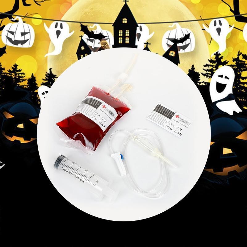Halloween Clear Blood Bag 400ml Set DIY Vampire Pouch Props Organizer Supplies