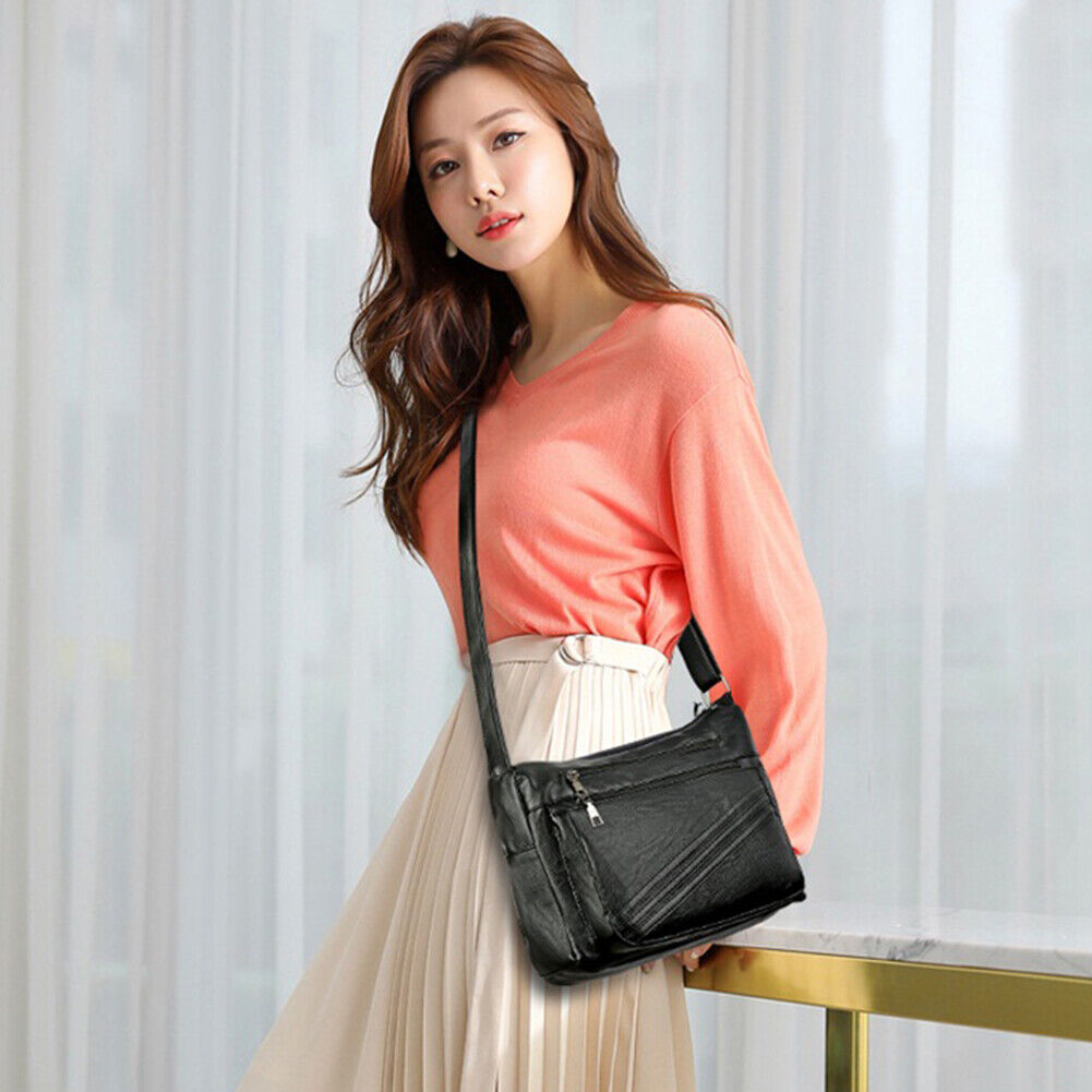 Women Shoulder Bag Soft Leather Solid Mother Pocket Zipper Crossbody Bags