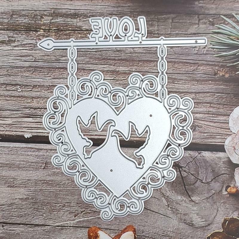 Couple Bird Heart Sign Frame Metal Cutting Dies Stencil DIY Embossing Template
