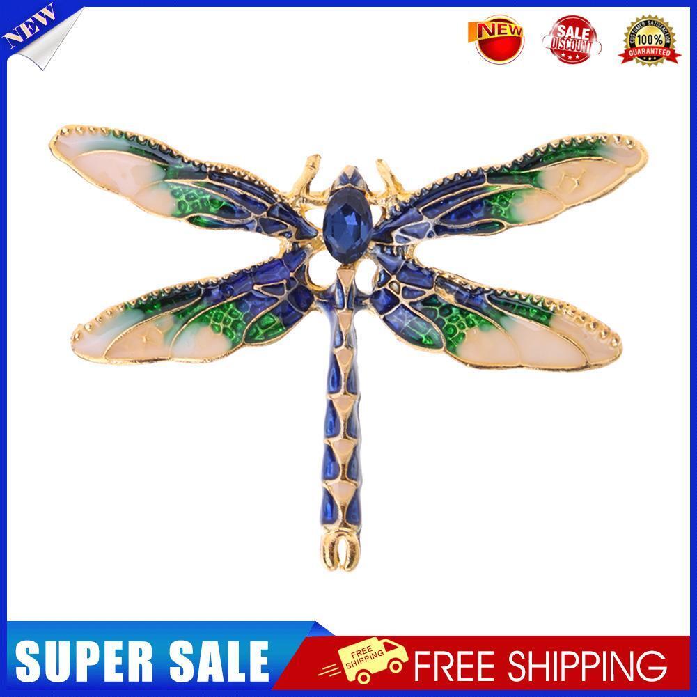 Colorful Women Dragonfly Crystal Drip Brooch Enamel Insect Lapel Pin (Blue)