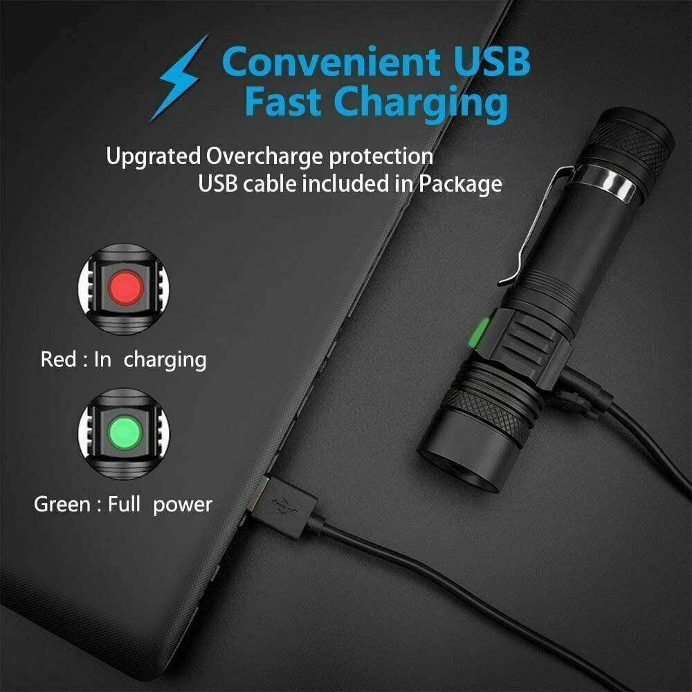 lamp beads USB Super Bright Rechargeable Battery LED Flashlight Torch  Zoomable