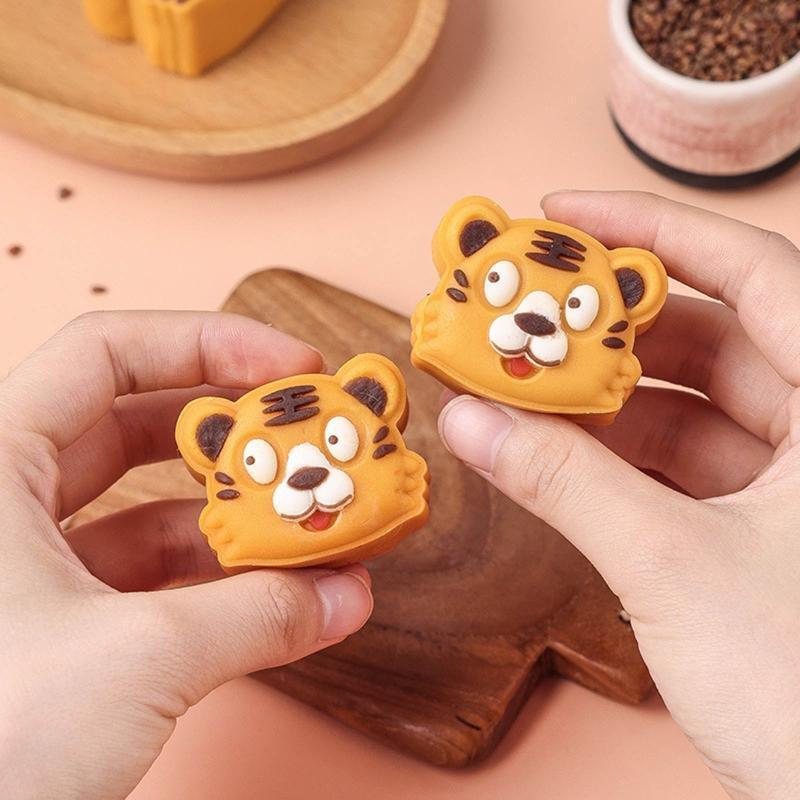 50g Moon Cake Mold Cartoon Tiger Shaped DIY Baking Molds for Mid-Autumn Festival