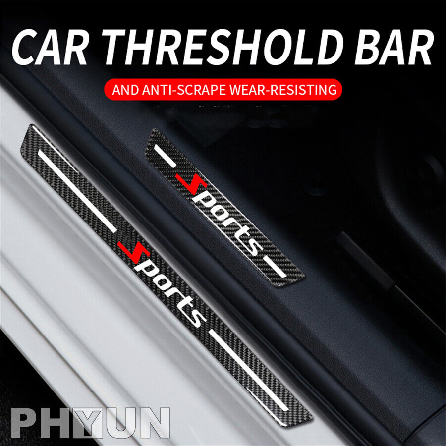 4x Real Carbon Fiber Car Universal Door Scuff Sill Panel Step Cover Sport Style