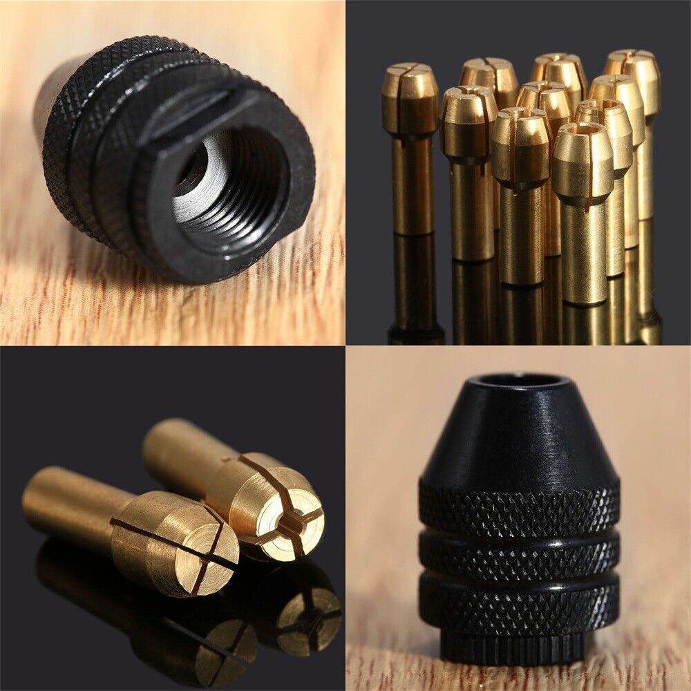 10pcs 0.5mm-3.2mm Brass Collet Chuck Bits & M8 Keyless Chuck Rotary Tool Kit C6B