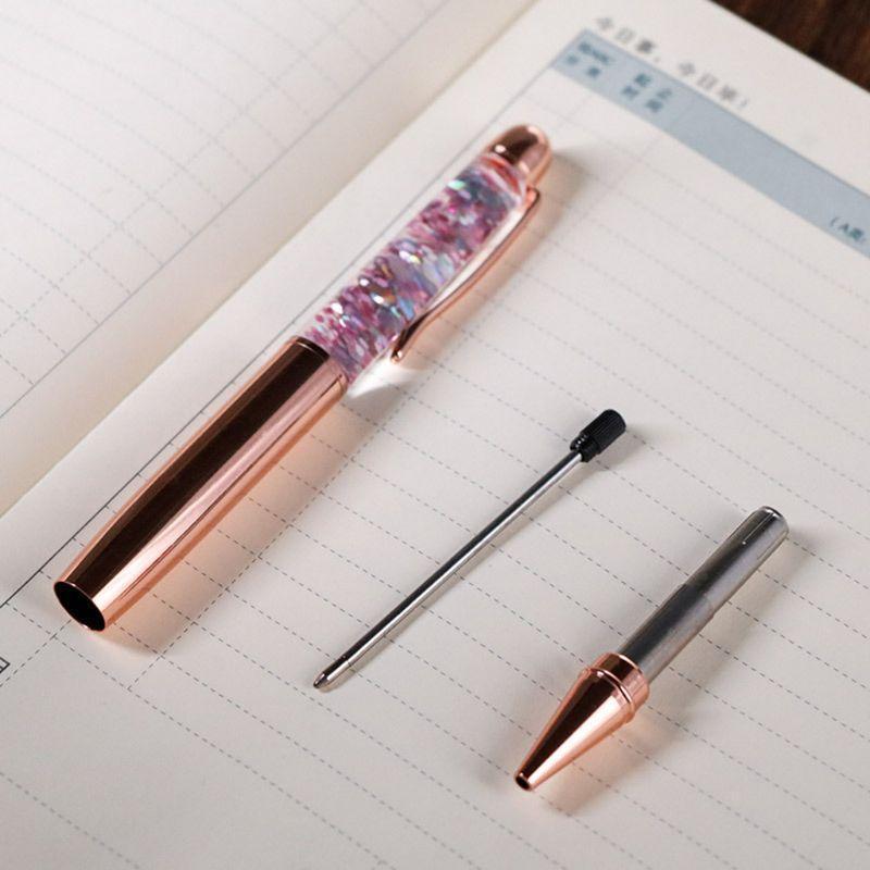 Luxury 1.0mm Metal Bling Sequin Ballpoint Pen Signature Writing Pens Black Ink