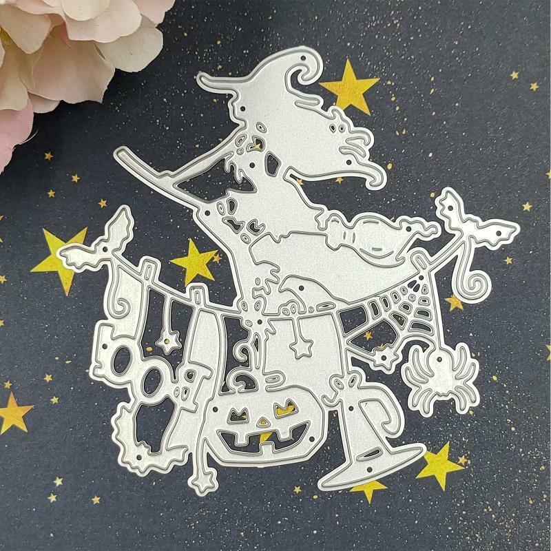 Flying Witch with Bat Garland Metal Cutting Dies Stencil DIY Embossing Template