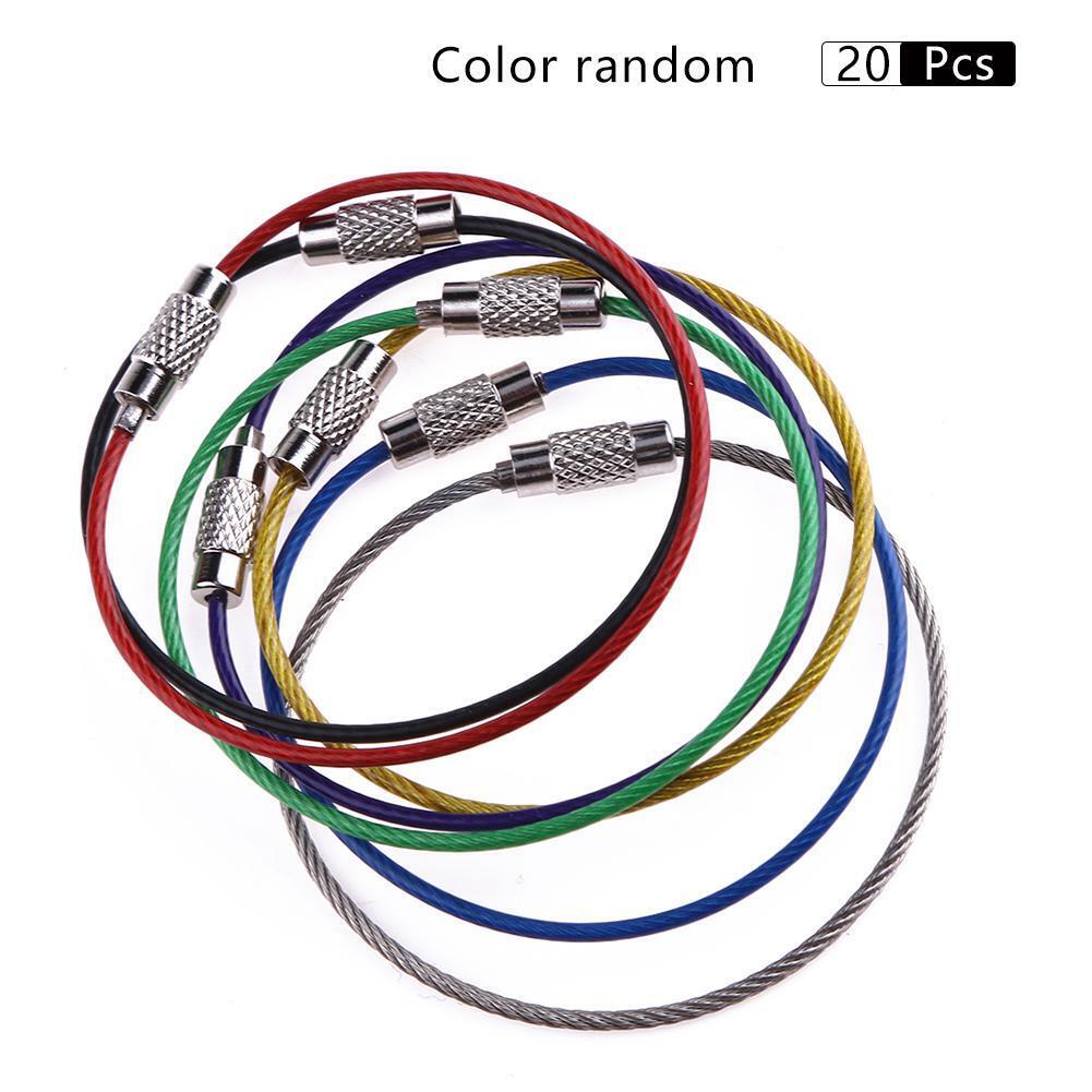 20pcs Metal Stainless Steel Wire Ropes Carabiner Key Hanging Cable EDC Tool
