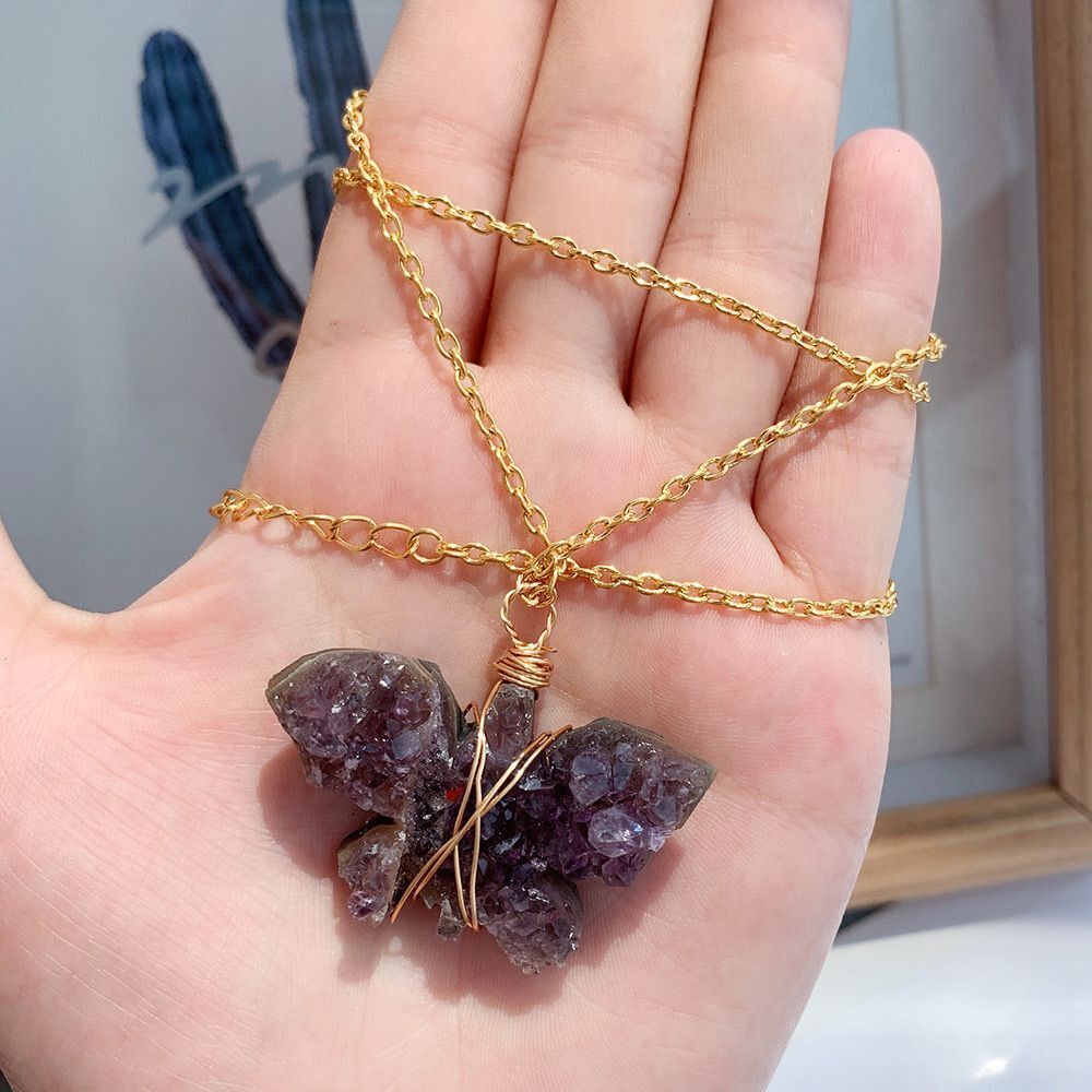 Necklace Pendant Crystal Crafts Jewelry Accessories Natural Amethyst Cluster