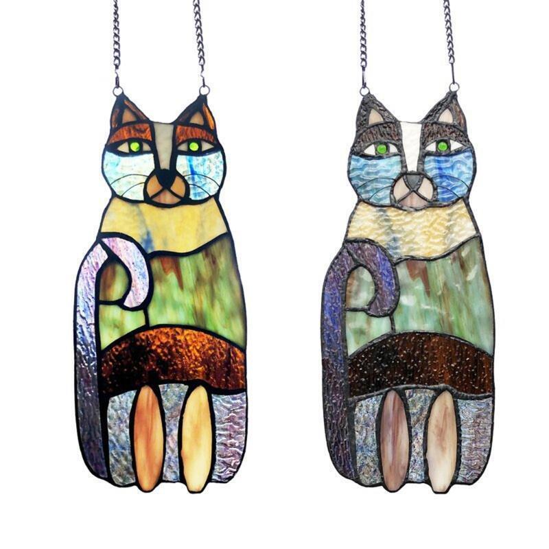 Hanging Decoration Glass Sun Catcher Kitten Painted Cartoon Ornament Pendants