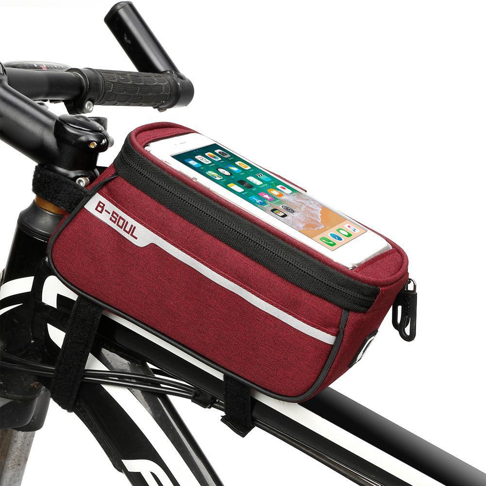 Waterproof Bicycle Front Tube Bag 6in Phone Touch Screen Saddle Bag (Red)