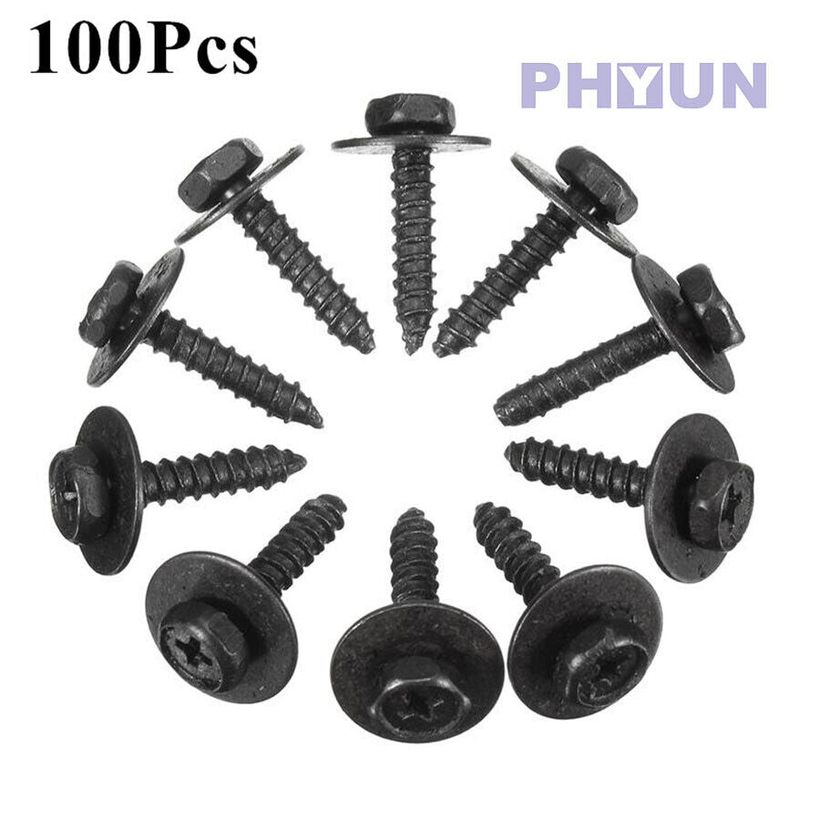 100pcs 6.8mm Hex 4mm Screw Black Metal Car Body Fender Bumper Retainer Clips