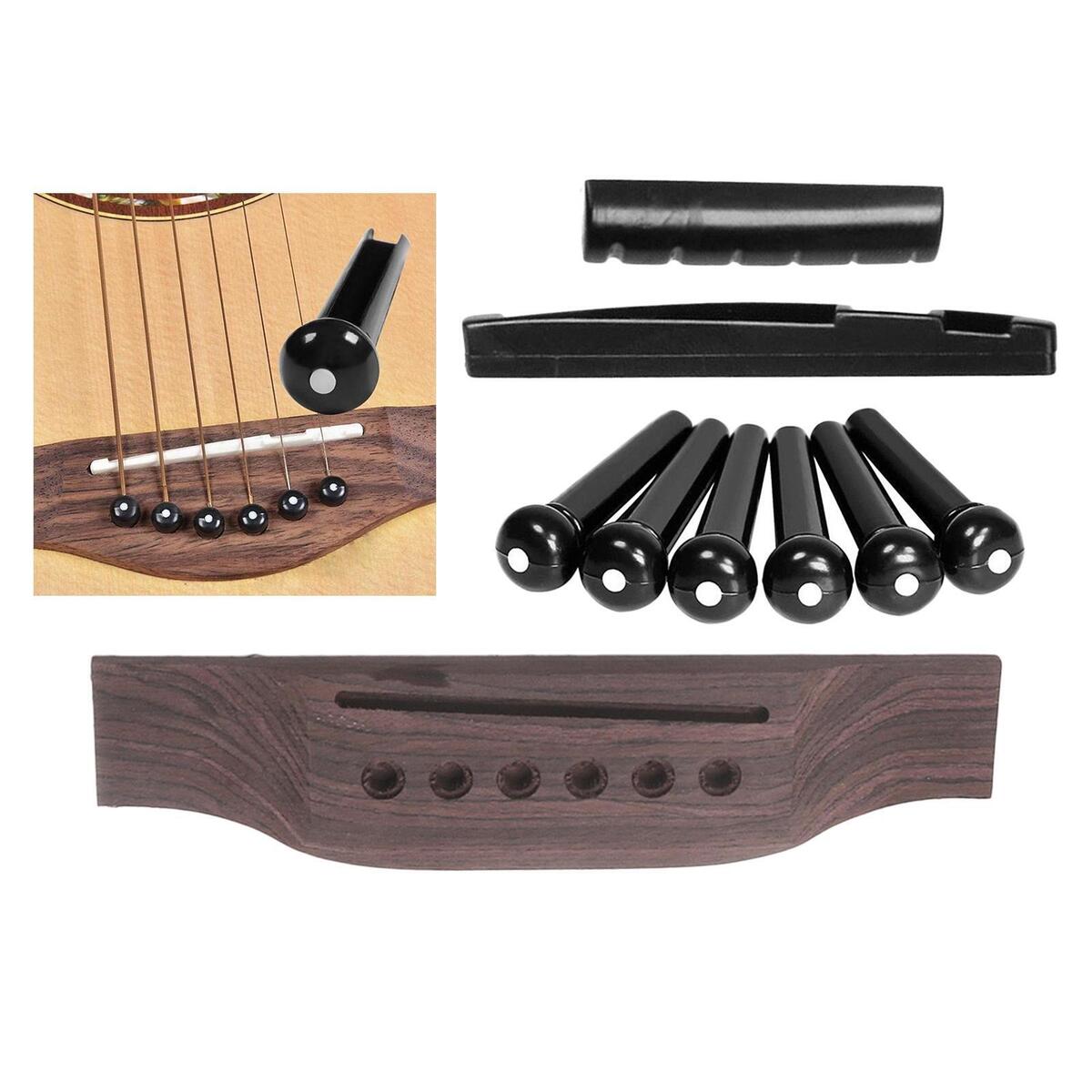 Acoustic Guitar Repairing Kit including 1 Wooden Guitar Bridge 6 Plastic