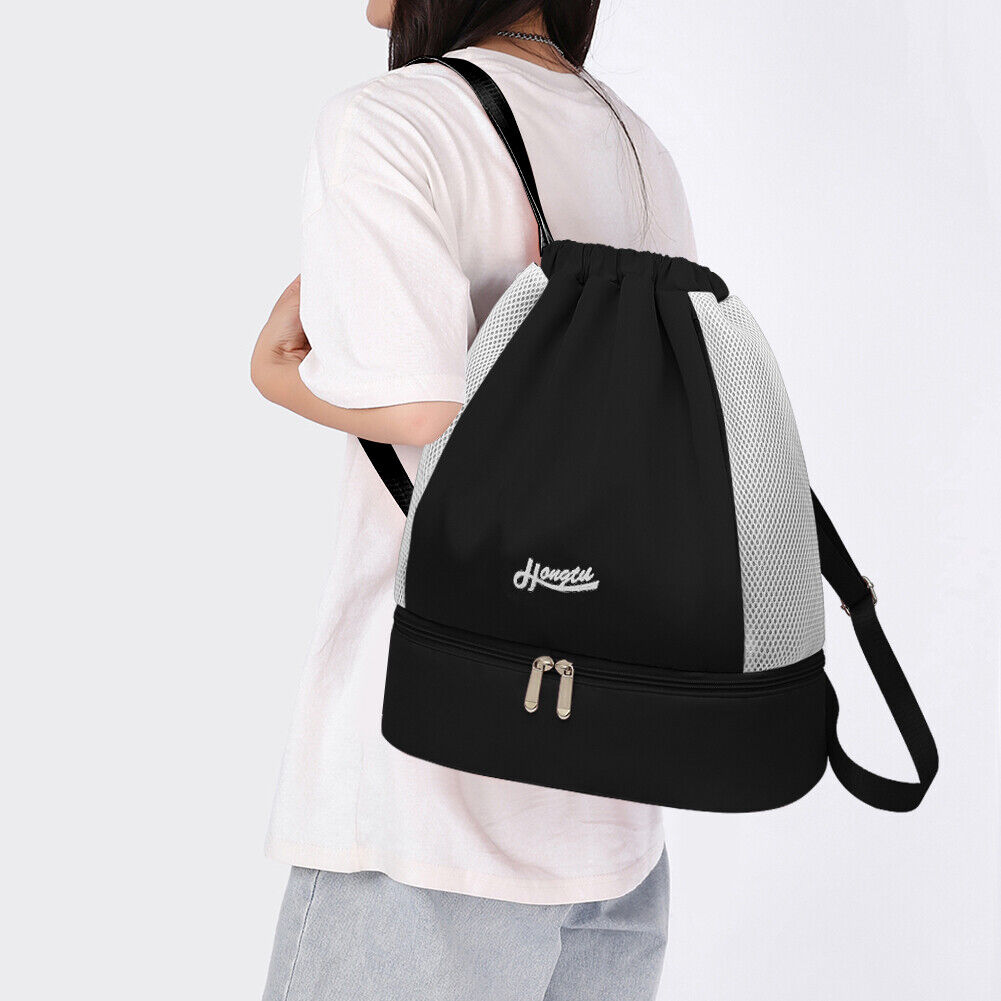 Drawstring Swimming Backpack Sports Bag Waterproof Pool Dry Wet Bag (Black)