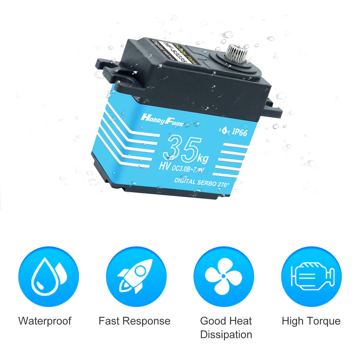 Waterproof 35kg Digital Servo 25T Arm Kits for 1/10 1/8 RC Crawler Car Blue