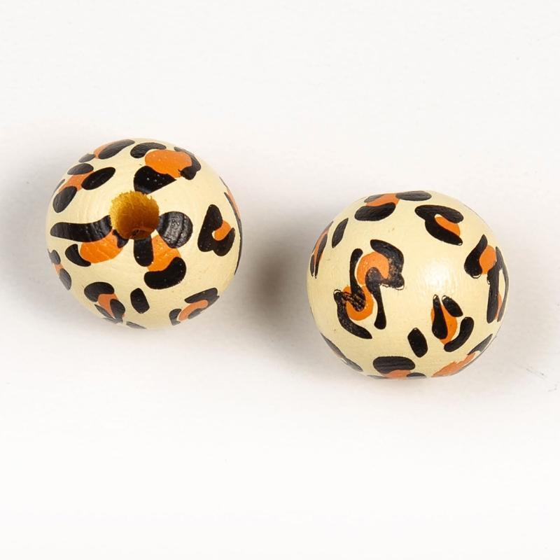 10 Pieces 16mm Color Wooden Beads Leopard Pattern Beads Loose Beads Wooden Beads