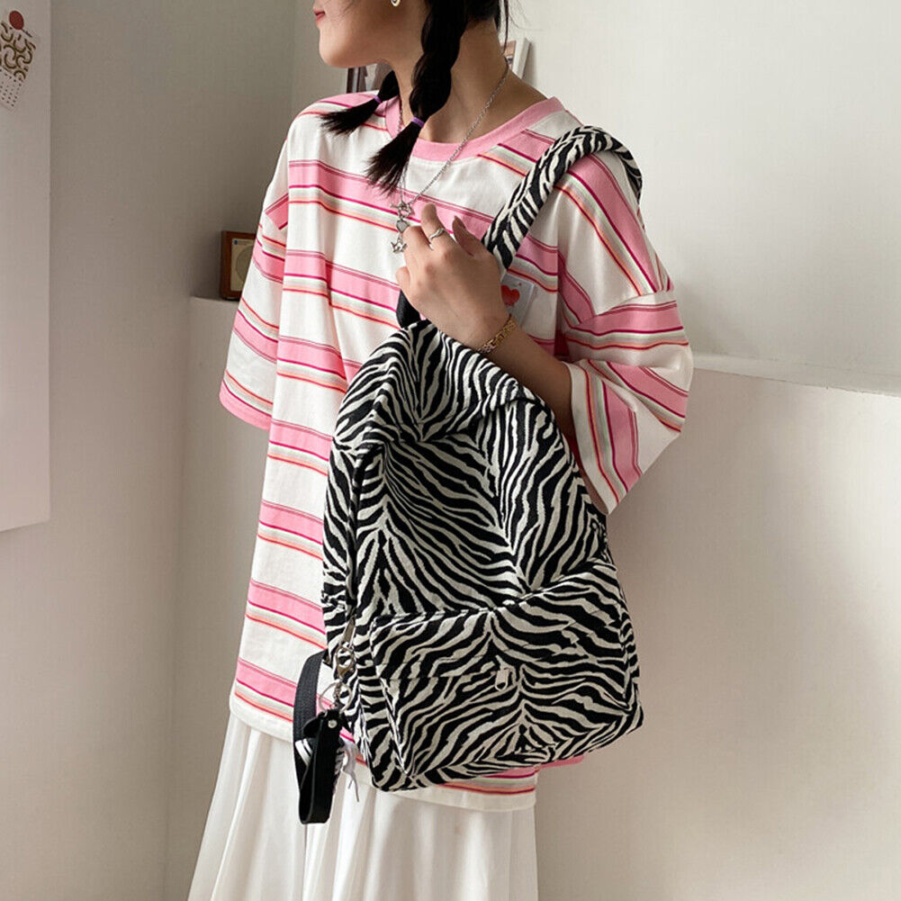 Fashion Women Zebra Pattern Printing Backpack Casual Large Capacity Handbag