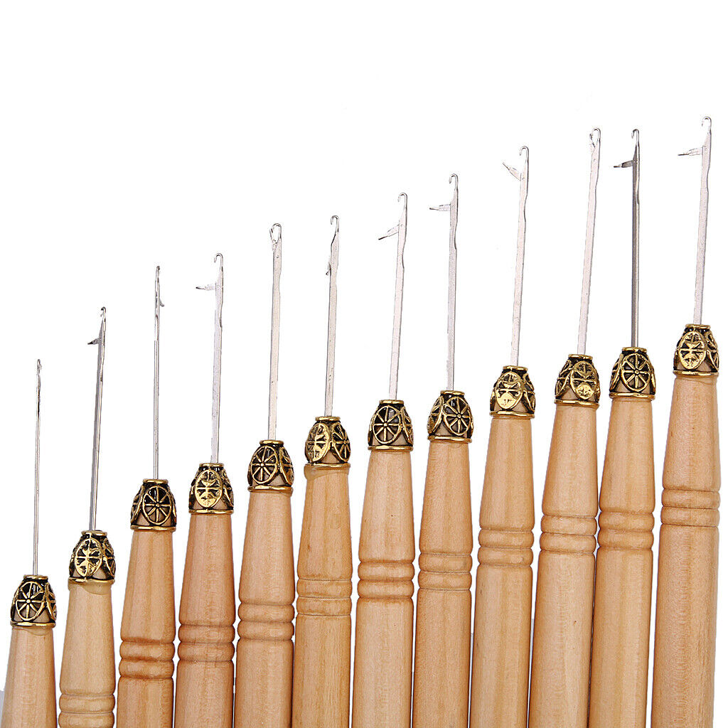 12Pcs Useful Ring  Bun extension Wooden Pull Hook Needle Threader DIY Tool