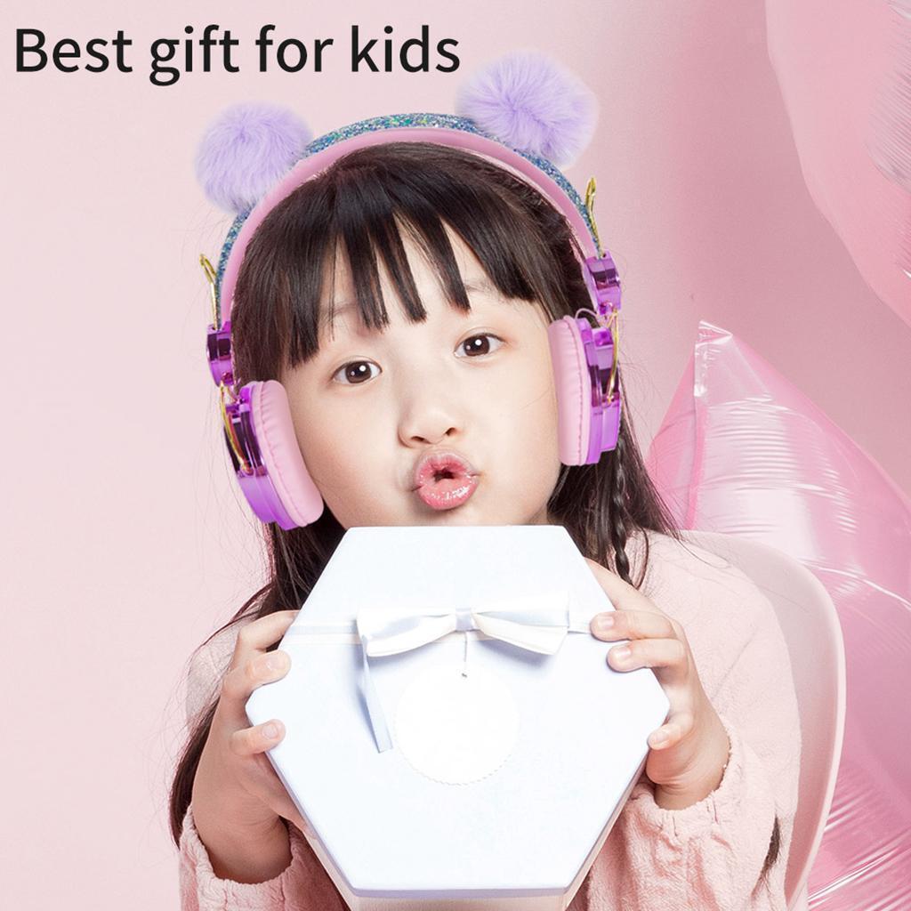 Lovely Glitter  Bear Ear Kids Stereo Headphone for Girls Birthday Gift