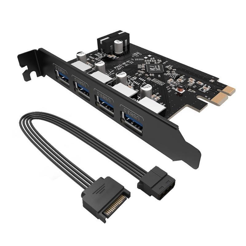 4Port USB3.0 PCI-E Expansion Card 5Gbps Power Socket 4pin Power Interface