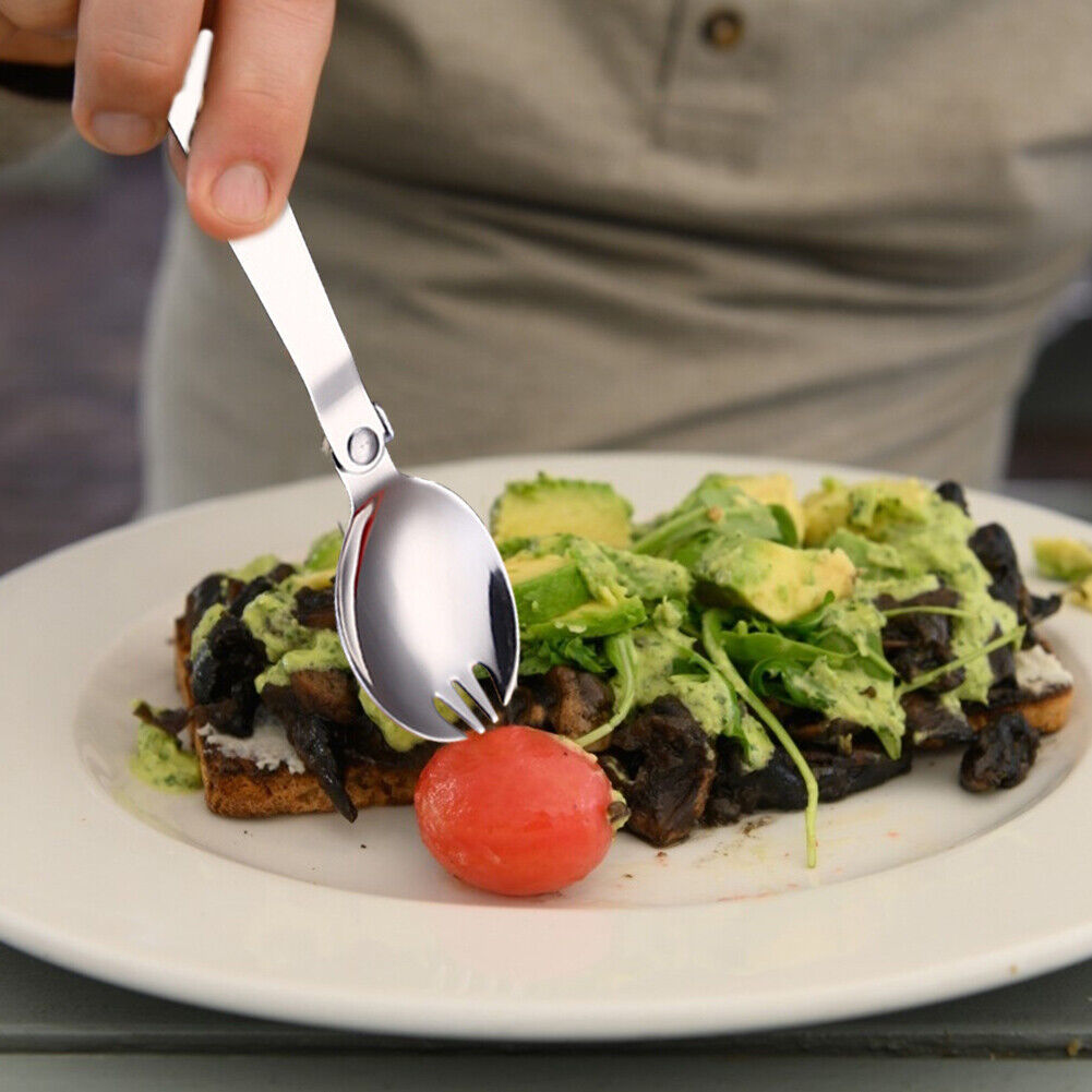 Outdoor Camping Utensil Stainless Steel Folding Spork with Box (Purple)