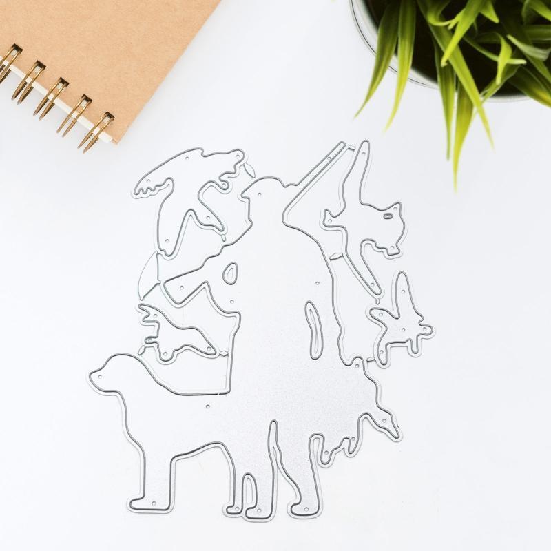 Man Dog Hunting Metal Cutting Dies Stencil Scrapbooking DIY Album Stamp Emboss