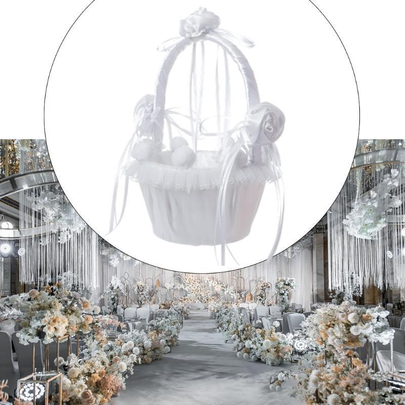 Flower Girl Basket - Wedding Flower Basket with Elegant Satin Fairy Lace Edges
