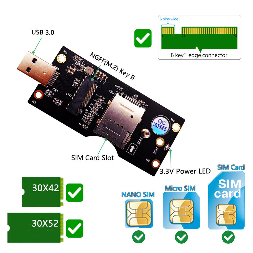 NGFF M2 to USB 3.0 Adapter Converter Card w/SIM 8pin Card Slot for 3G/4G/5G