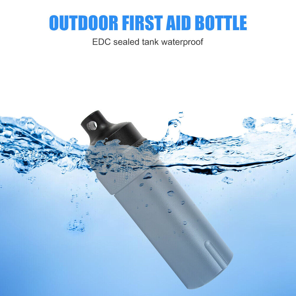 Drug Bottle EDC Waterproof Capsule Seal Container w/ Key Chain (Black)