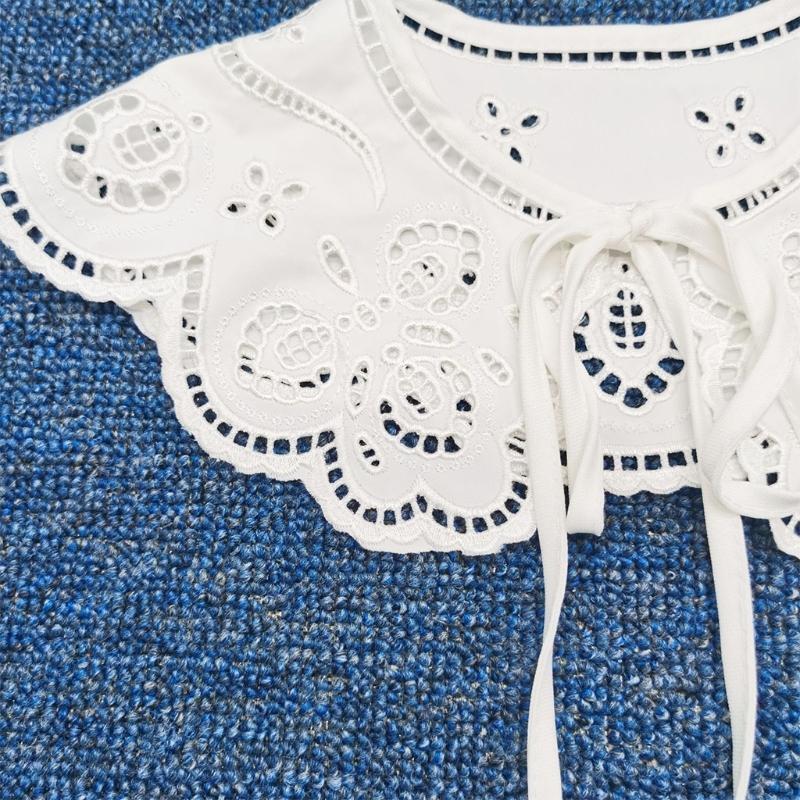 Women Embroidery Faux Collar Hollow Out Floral Lace Spread Shawl Lace-Up Poncho