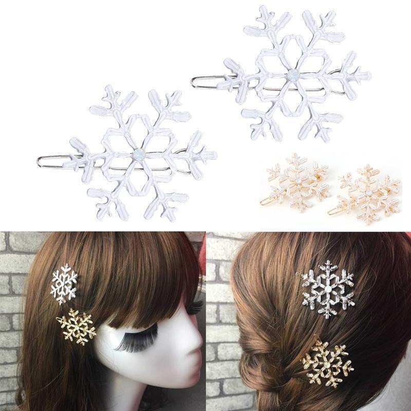 New 2Pc Snowflake Women's Crystal Rhinestone Hair Pin Clips Barrette Hairpins